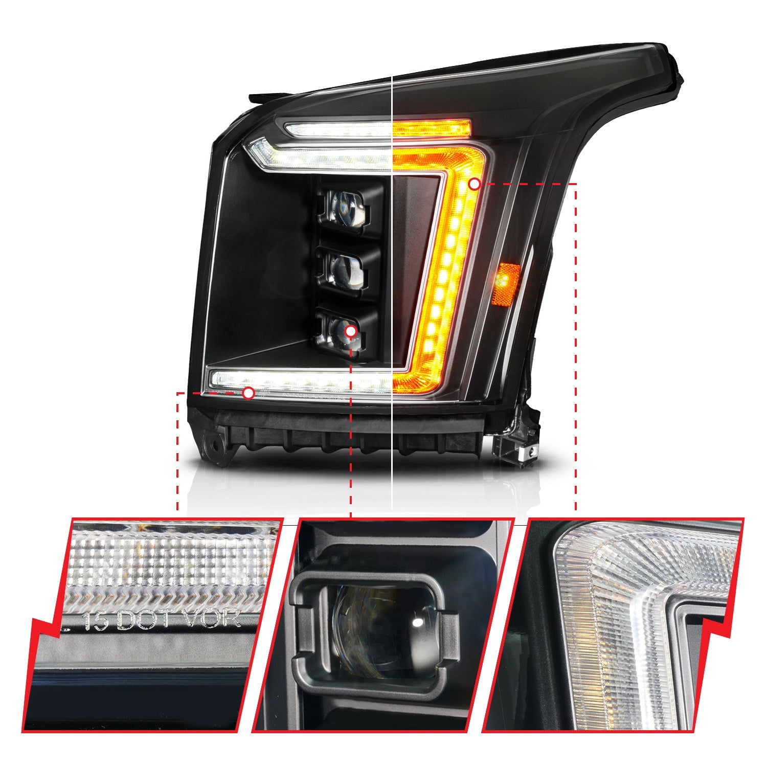 GMC YUKON/YUKON XL 15-20 FULL LED PROJECTOR HEADLIGHTS BLACK W/ DRL, INITIATION & SEQUENTIAL (FACTORY HALOGEN MODELS ONLY)