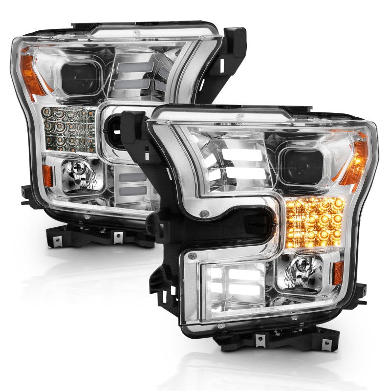 ANZO 15-17 Ford F-150 Proj Headlights w/ Plank Style Design Chrome w/ Amber Sequential Turn Signal-SR1 Performance