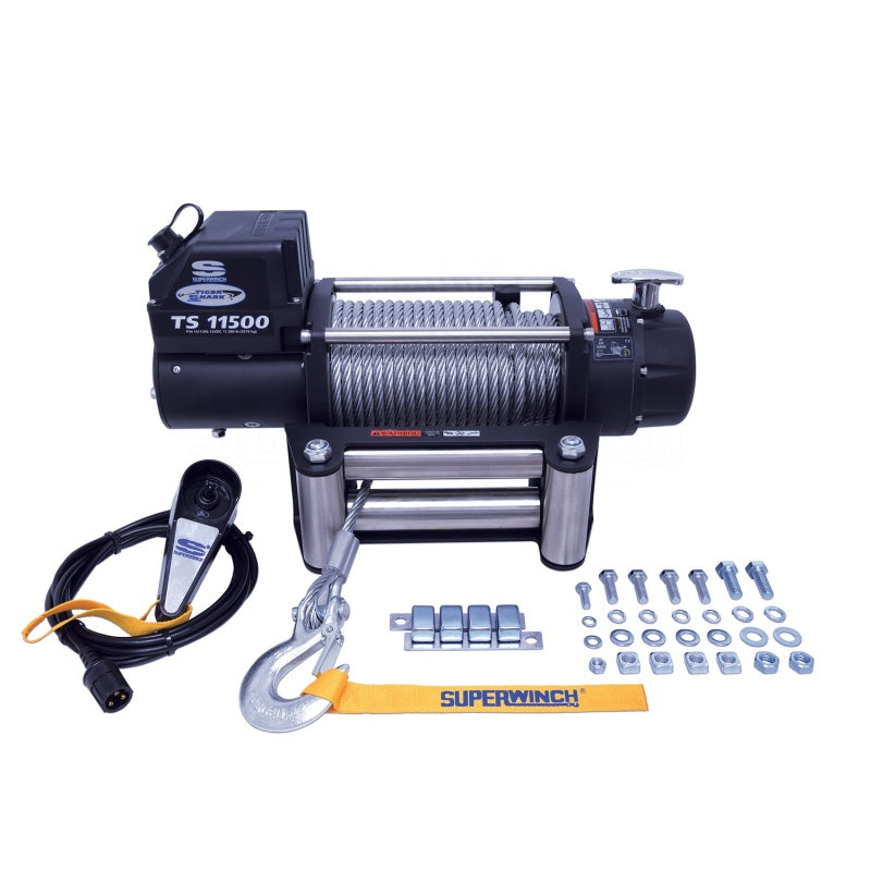 Superwinch 11500 LBS 12V DC 3/8in x 84ft Steel Rope Tiger Shark 11500 Winch-SR1 Performance