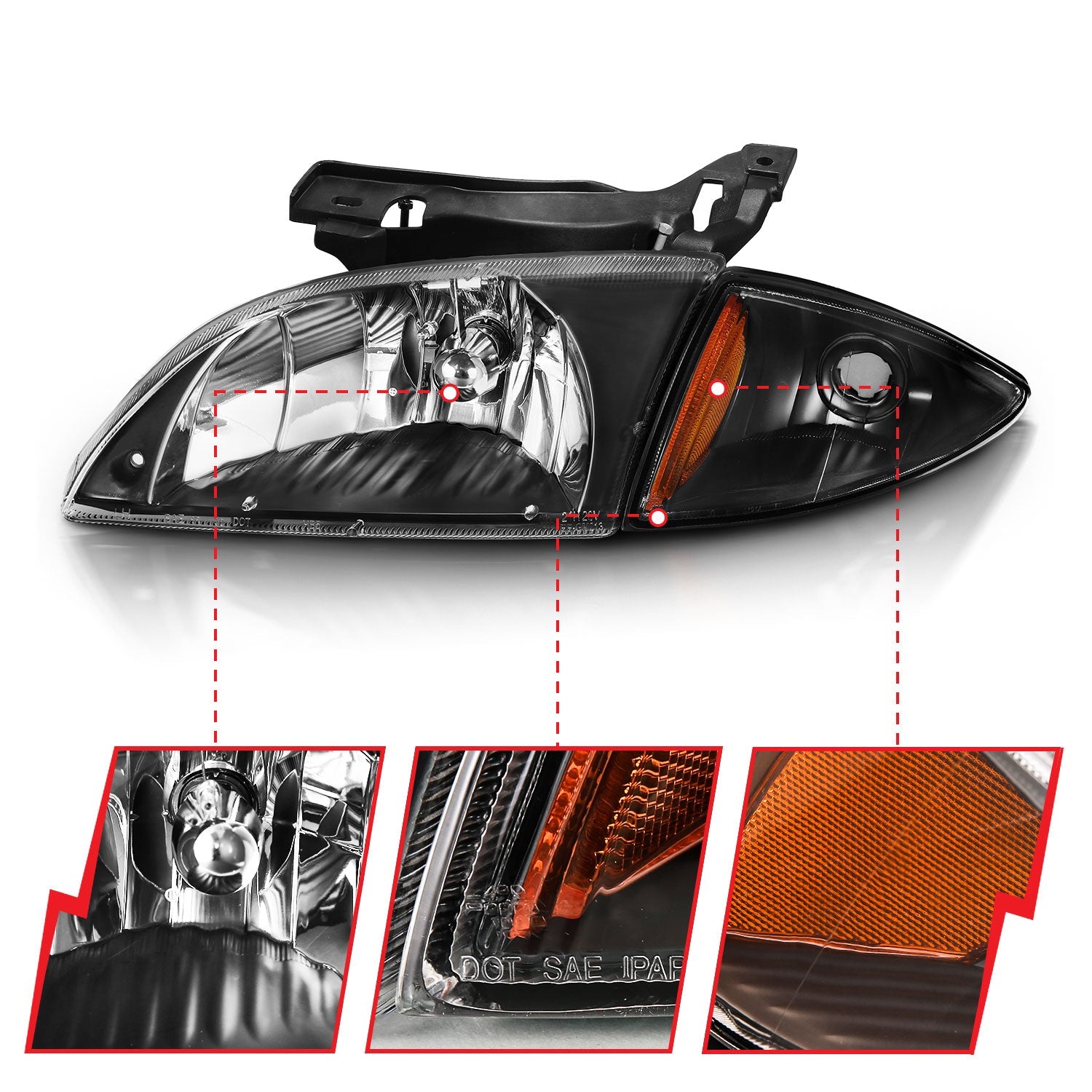 CHEVY CAVALIER 00-02 CRYSTAL HEADLIGHTS BLACK W/ CORNER LIGHT 2PC