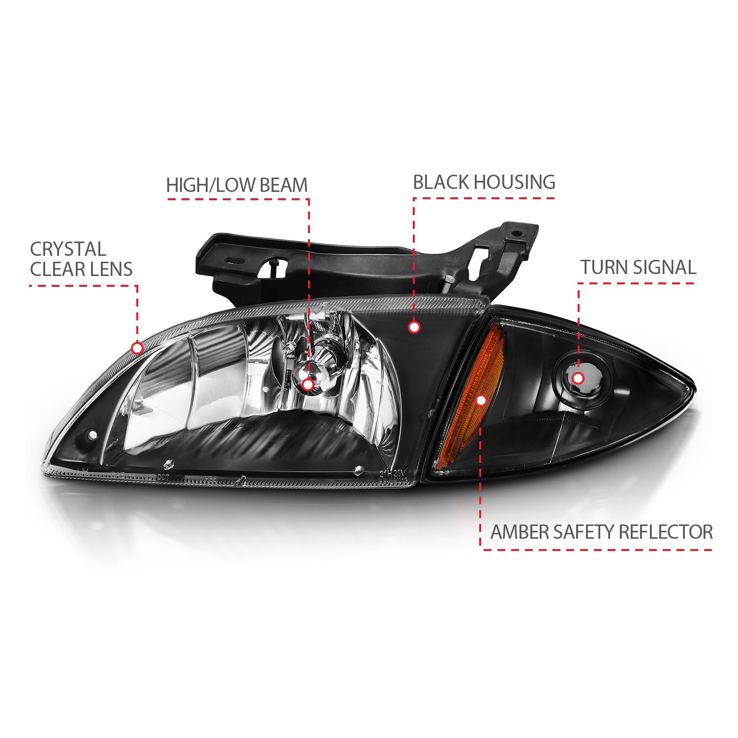 CHEVY CAVALIER 00-02 CRYSTAL HEADLIGHTS BLACK W/ CORNER LIGHT 2PC