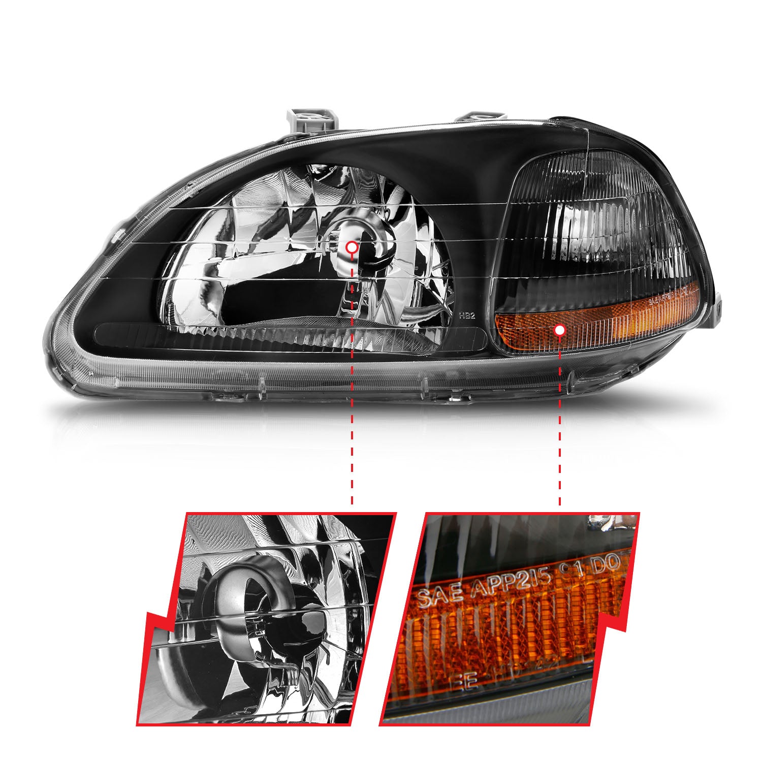 HONDA CIVIC 96-98 CRYSTAL HEADLIGHTS BLACK