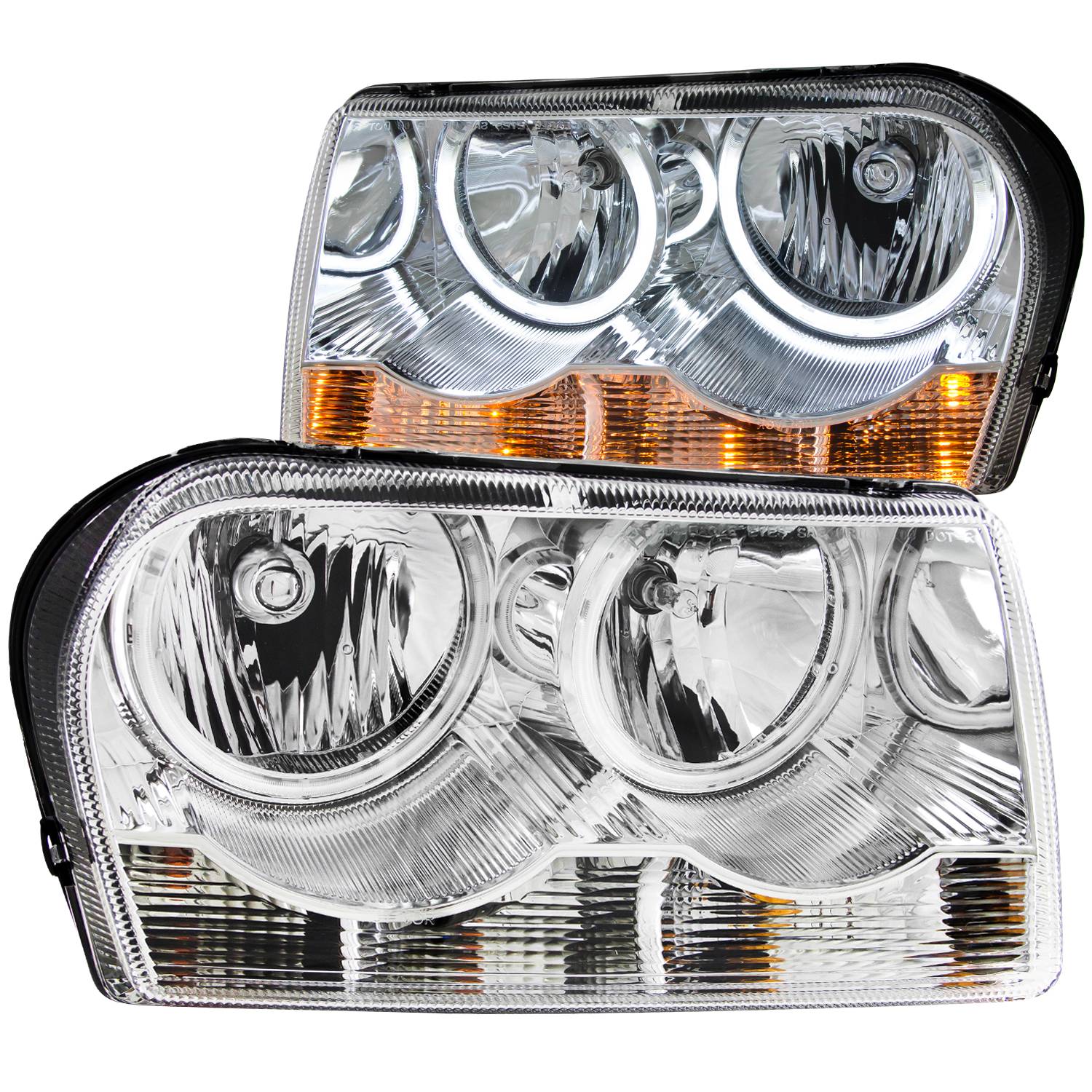 CHRYSLER 300 05-10 CRYSTAL HALO HEADLIGHTS CHROME W/ RX HALO