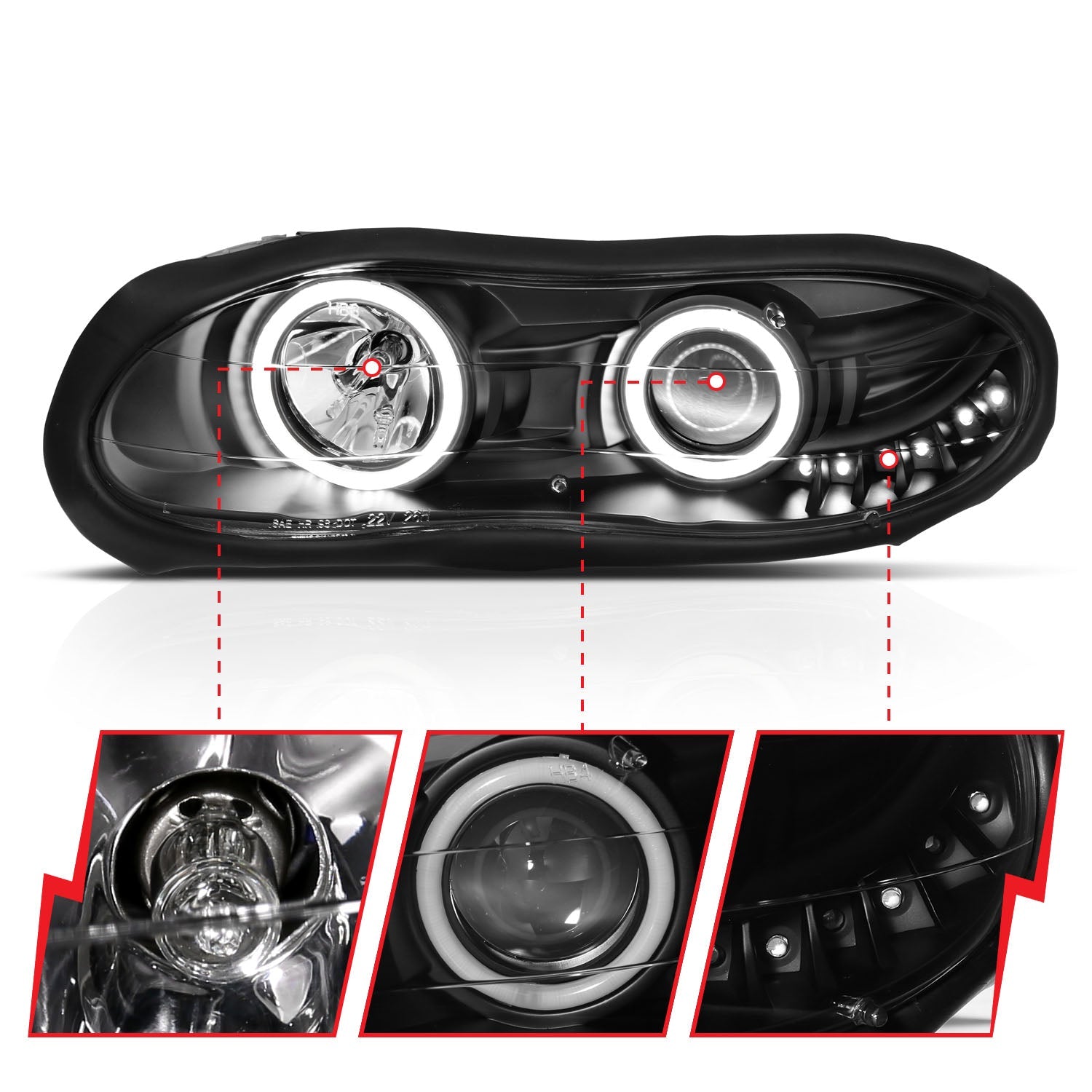 CHEVY CAMARO 98-02 PROJECTOR HALO HEADLIGHTS BLACK W/ RX HALO