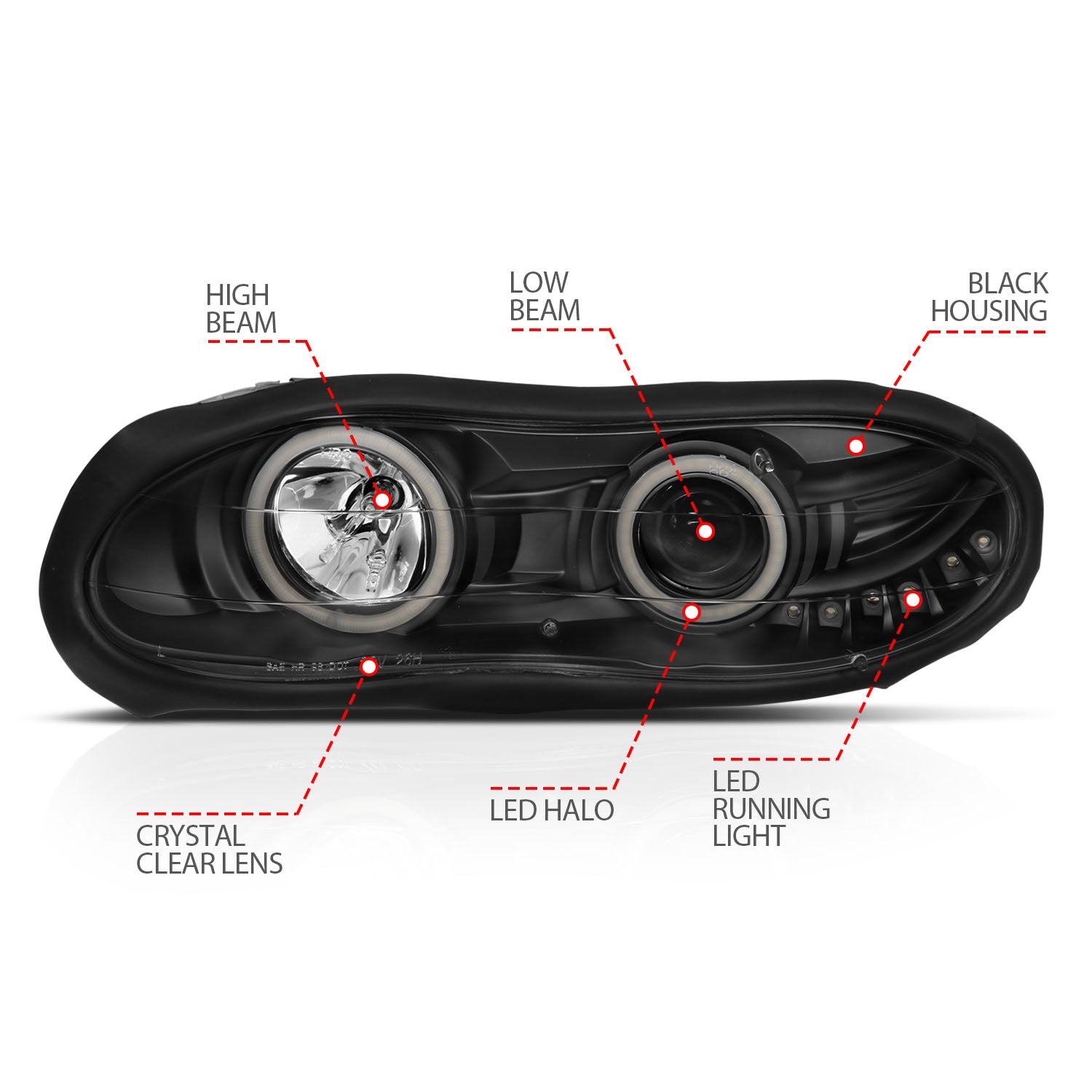 CHEVY CAMARO 98-02 PROJECTOR HALO HEADLIGHTS BLACK W/ RX HALO