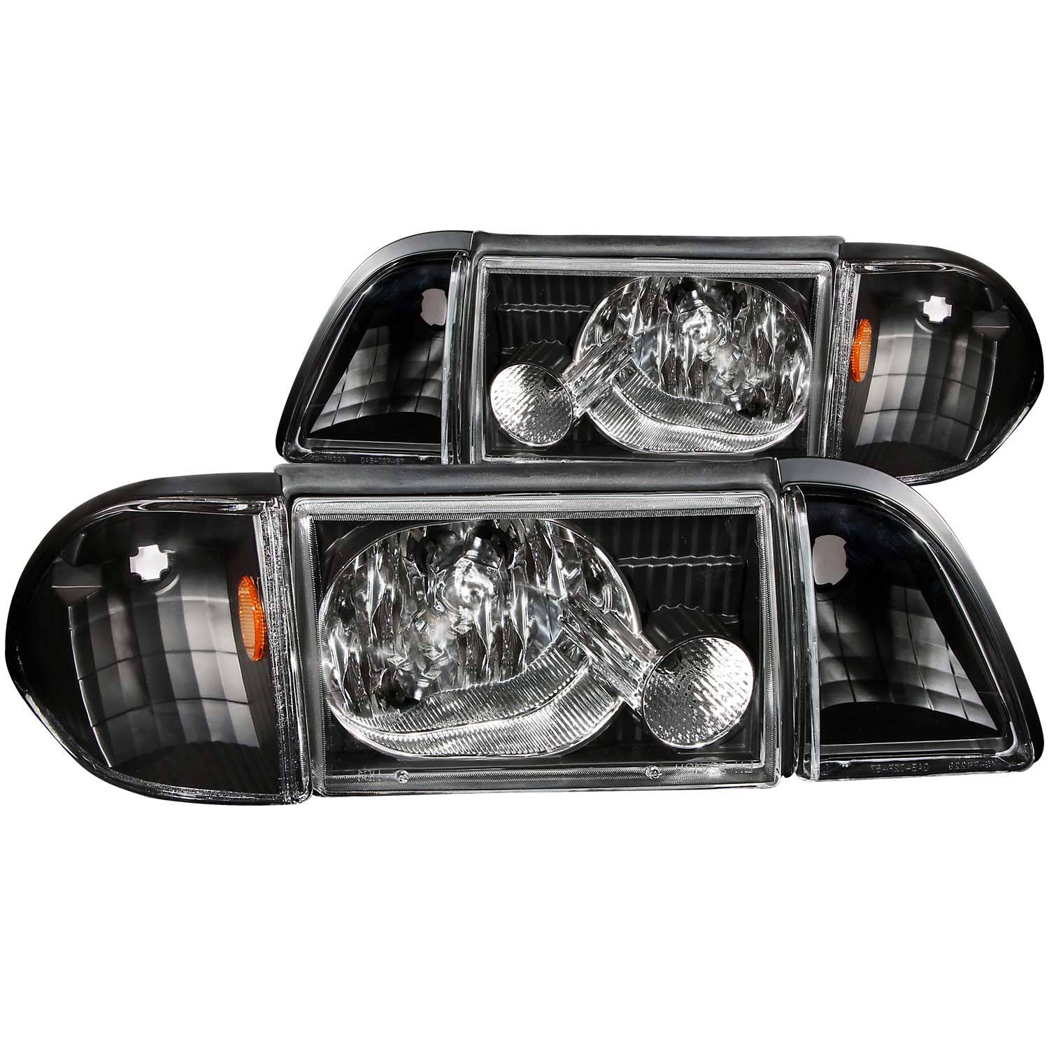 FORD MUSTANG 87-93 CRYSTAL HEADLIGHTS BLACK W/ CORNER & PARKING LIGHT 3PC