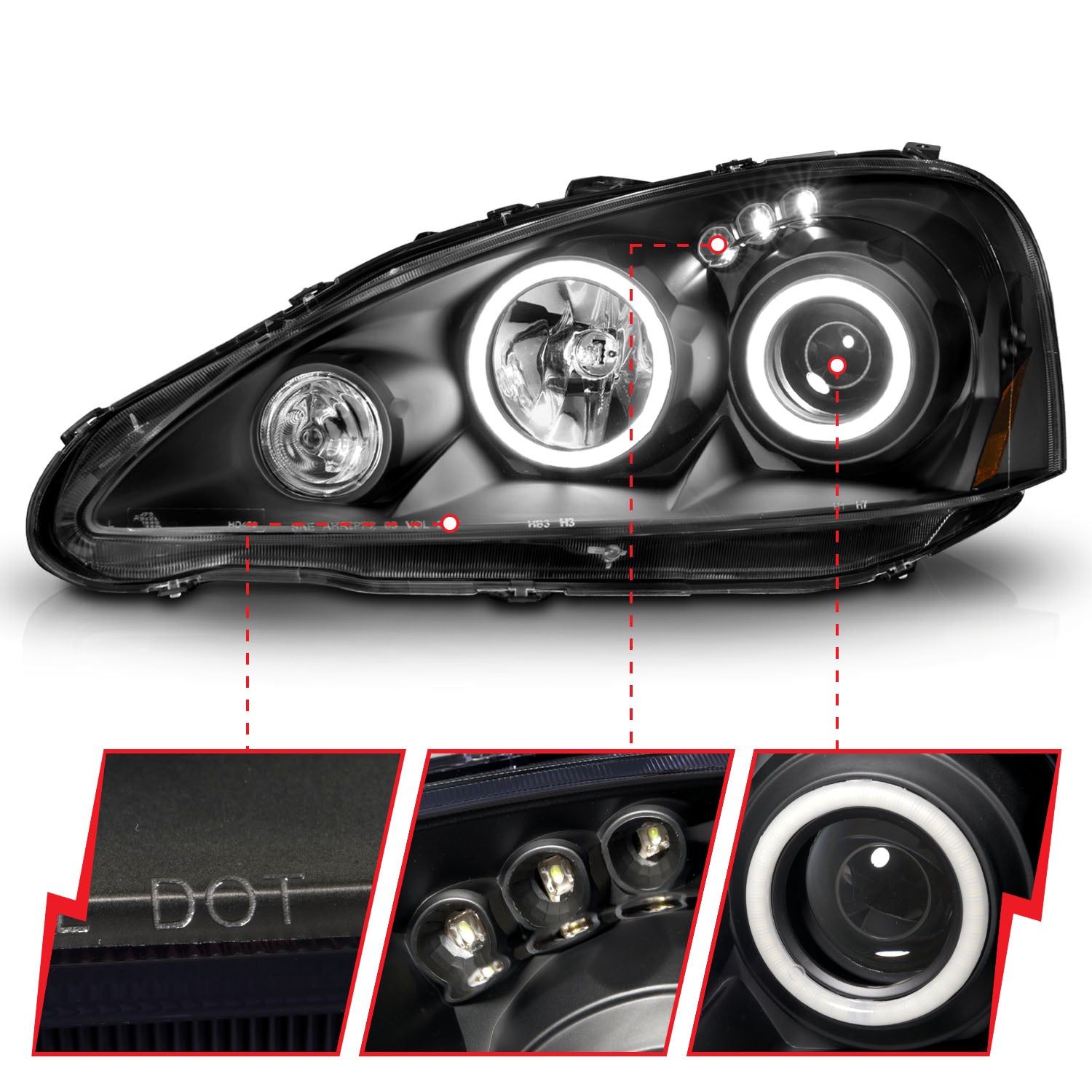 ACURA RSX 05-06 PROJECTOR HALO HEADLIGHTS BLACK W/ RX HALO