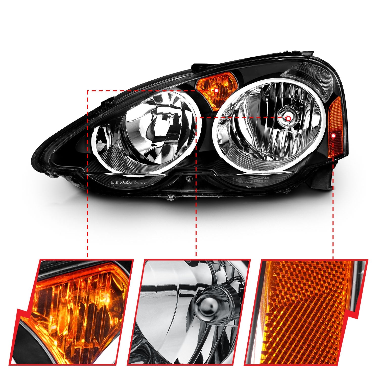 ACURA RSX 02-04 CRYSTAL HEADLIGHTS BLACK