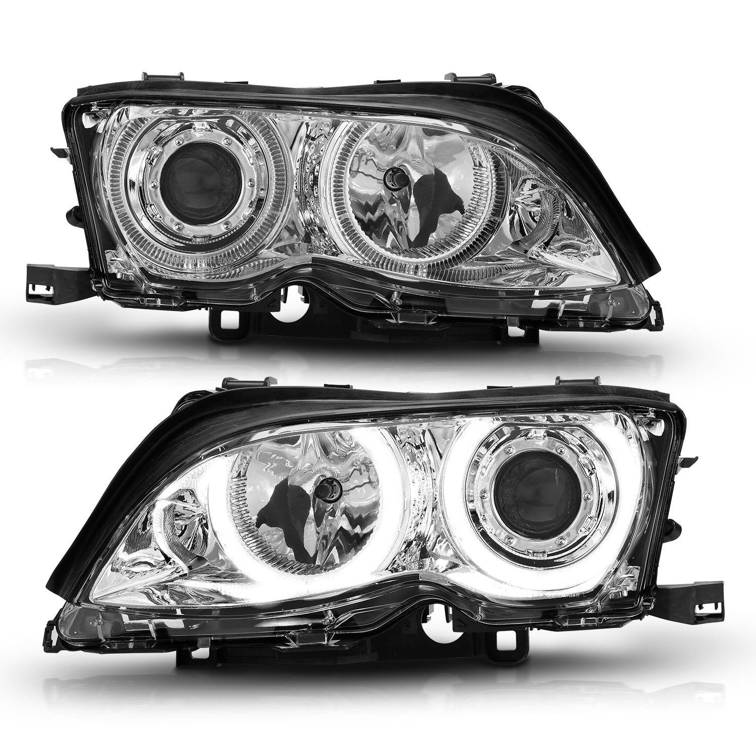 BMW 3 SERIES E46 02-05 4DR PROJECTOR HALO HEADLIGHTS CHROME