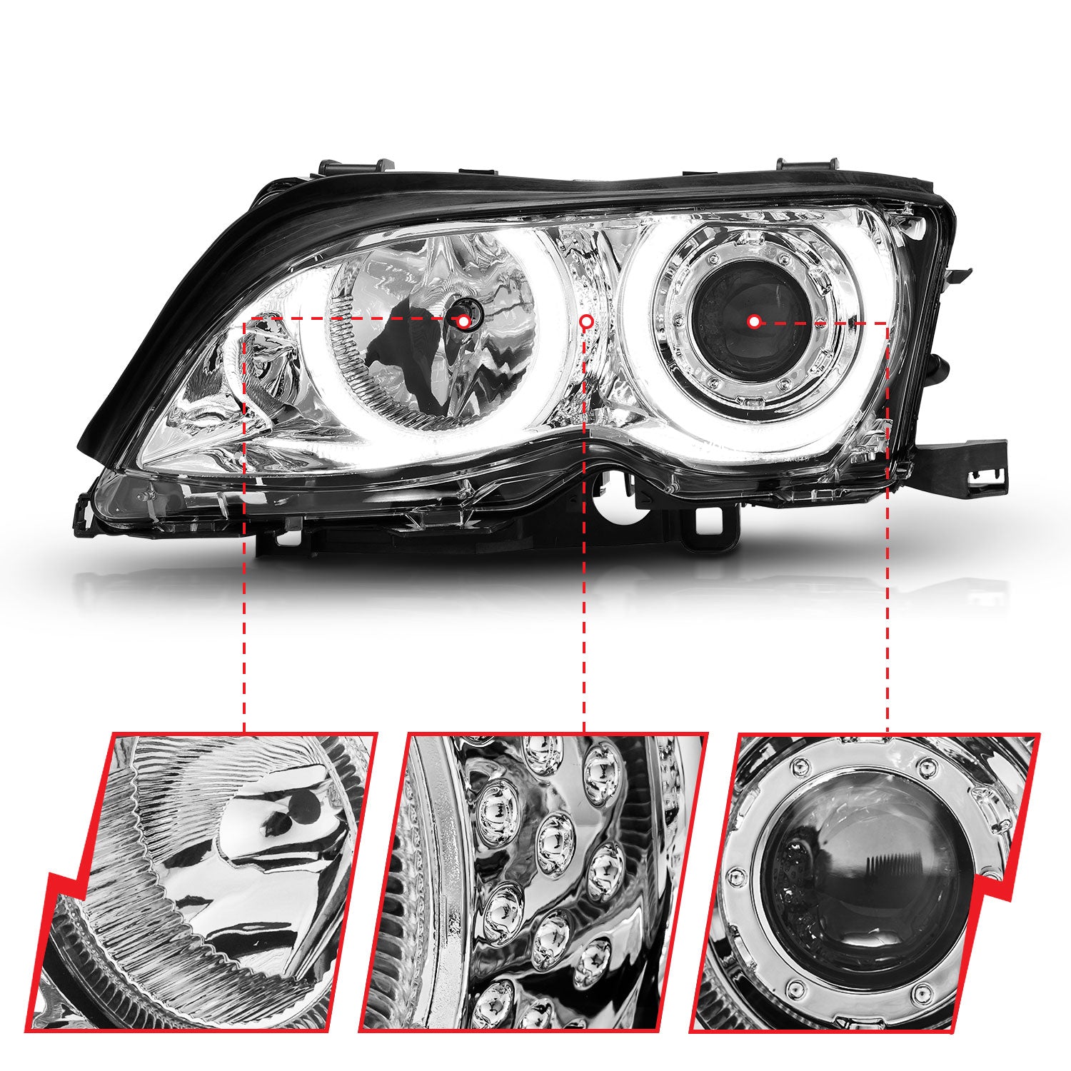 BMW 3 SERIES E46 02-05 4DR PROJECTOR HALO HEADLIGHTS CHROME