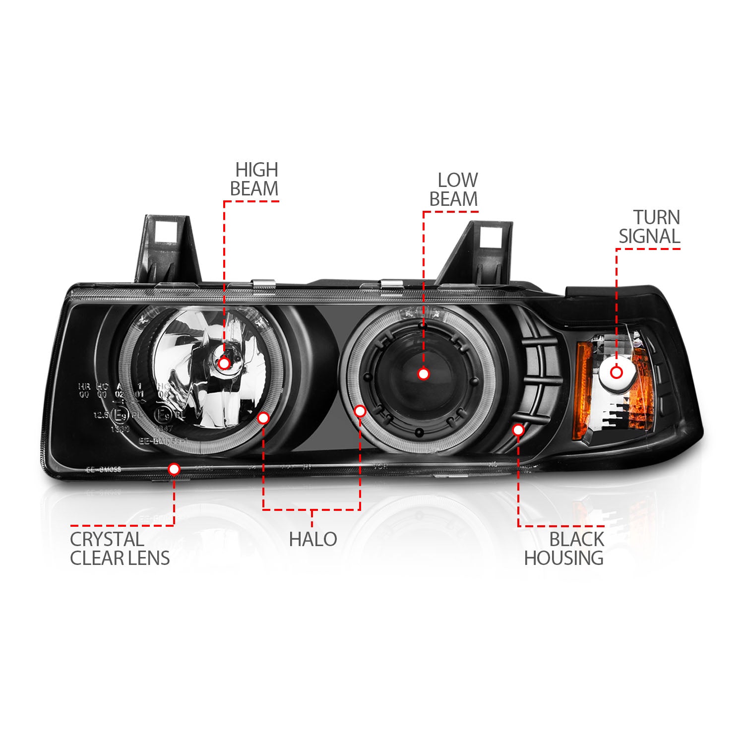 BMW 3 SERIES E36 92-98 4DR PROJECTOR HALO HEADLIGHTS G2 BLACK 1PC