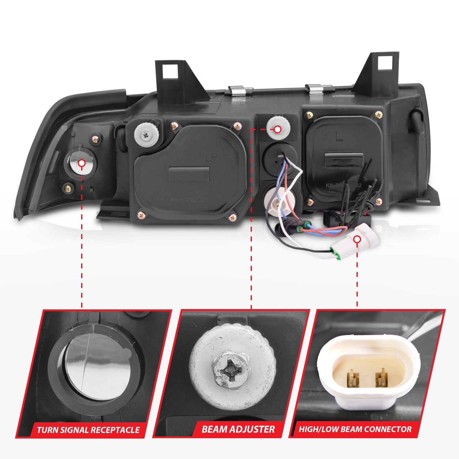 BMW 3 SERIES E36 92-98 4DR PROJECTOR HALO HEADLIGHTS G2 BLACK 1PC