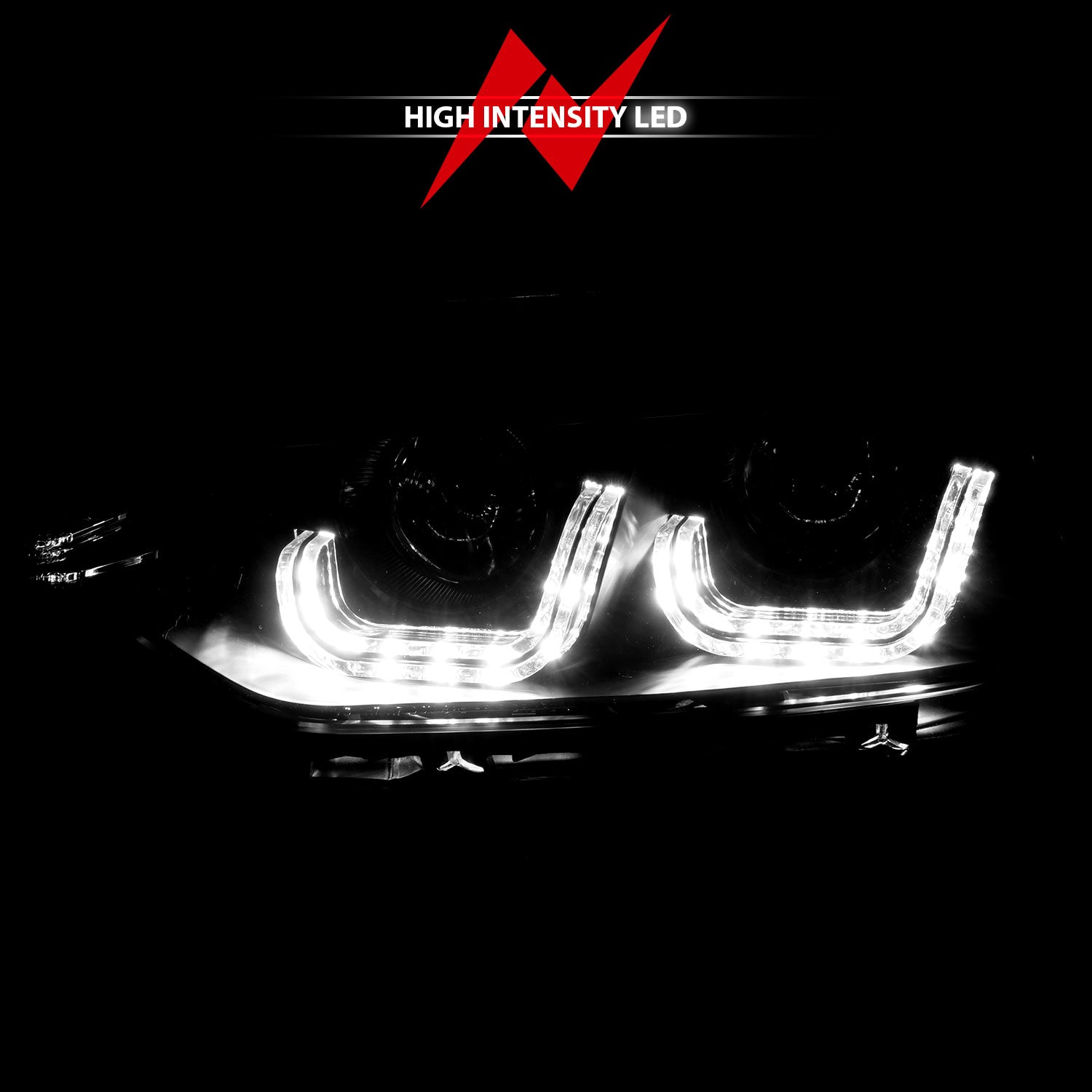 BMW 3 SERIES F30 4DR 12-15 PROJECTOR U-BAR HEADLIGHTS BLACK (FOR HALOGEN MODEL)