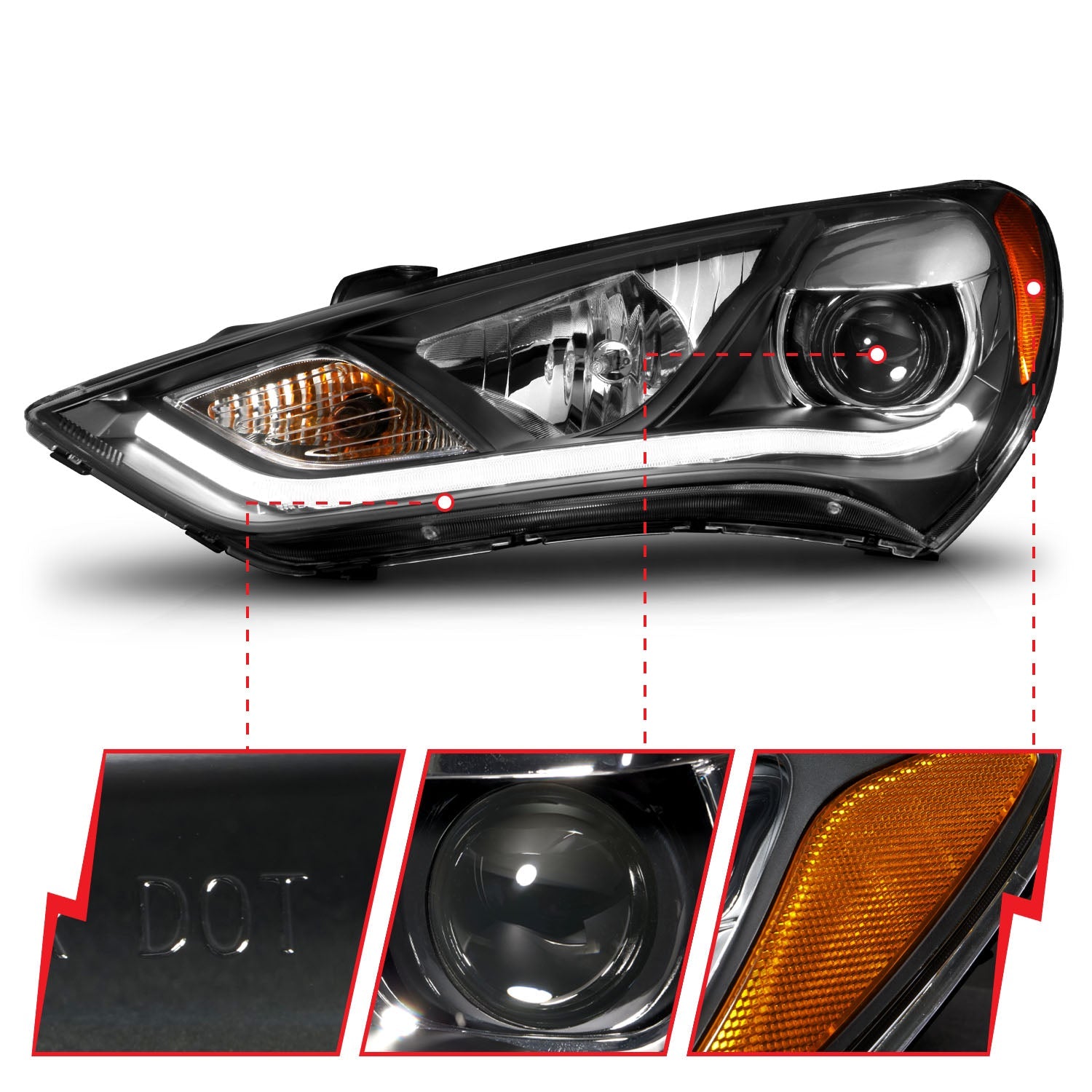HYUNDAI GENESIS 13-16 2DR PROJECTOR PLANK STYLE HEADLIGHTS BLACK (FOR HID, HID KIT NOT INCLUDED)
