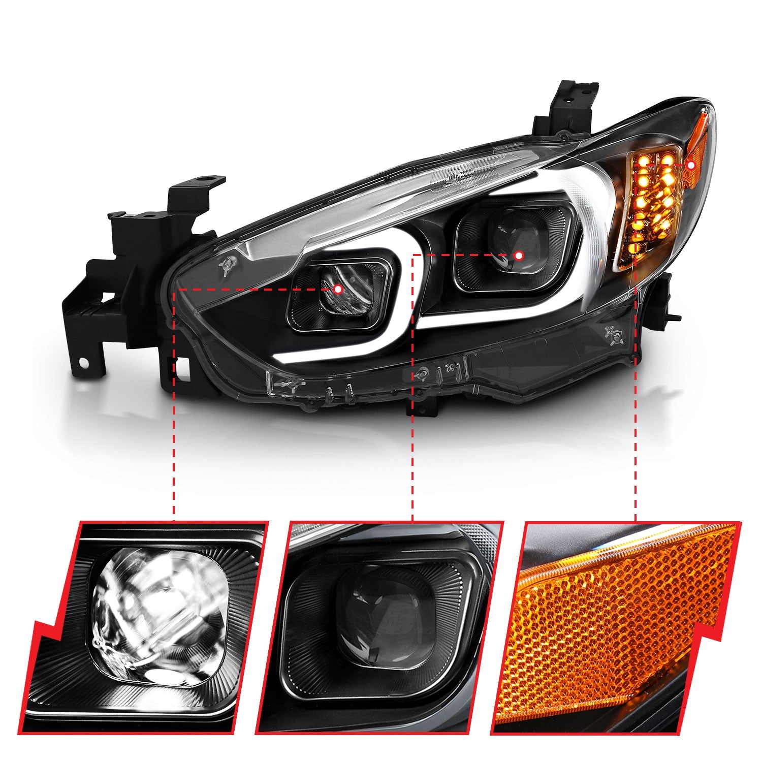 MAZDA 6 14-15 PROJECTOR LED PLANK STYLE HEADLIGHTS BLACK W/ AMBER