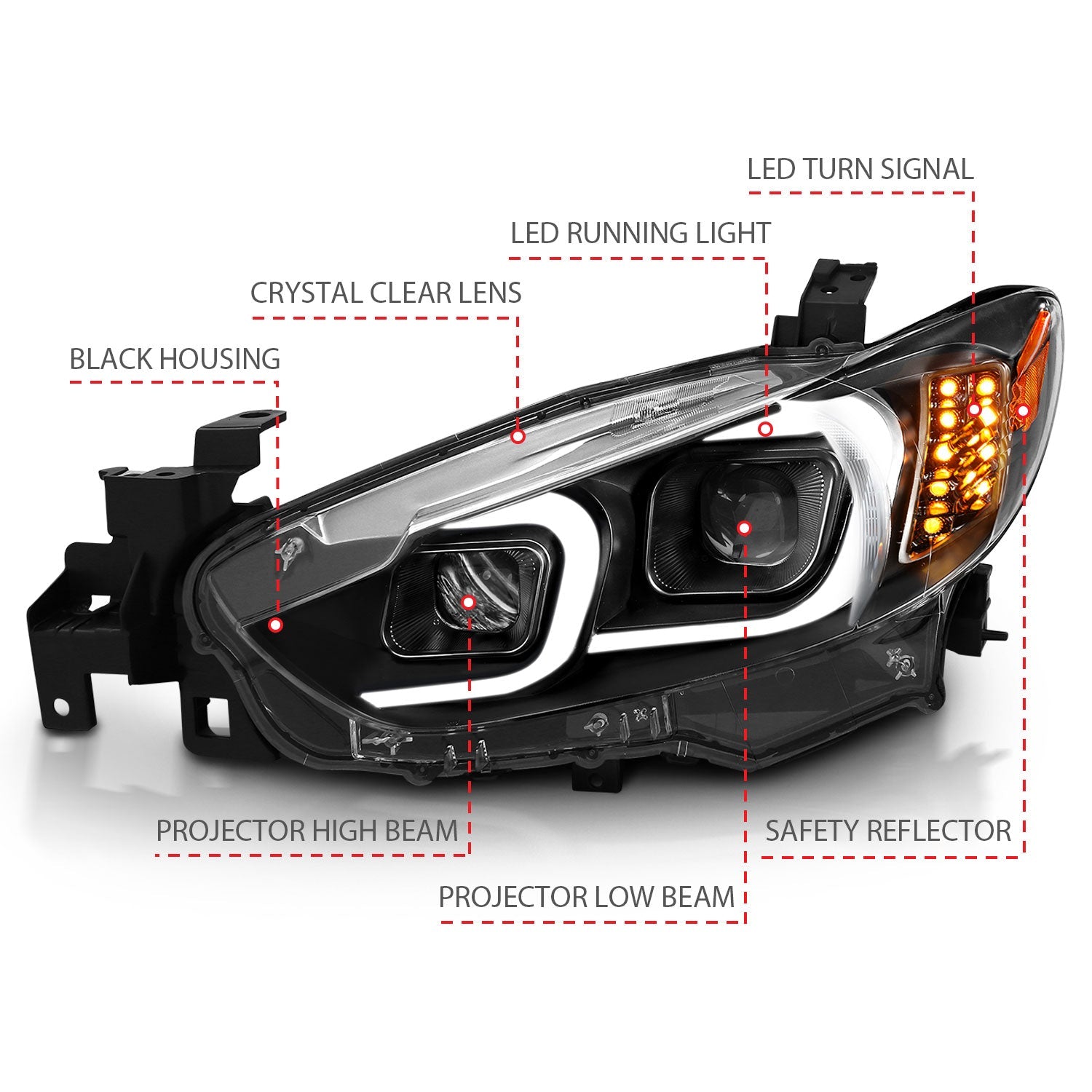 MAZDA 6 14-15 PROJECTOR LED PLANK STYLE HEADLIGHTS BLACK W/ AMBER