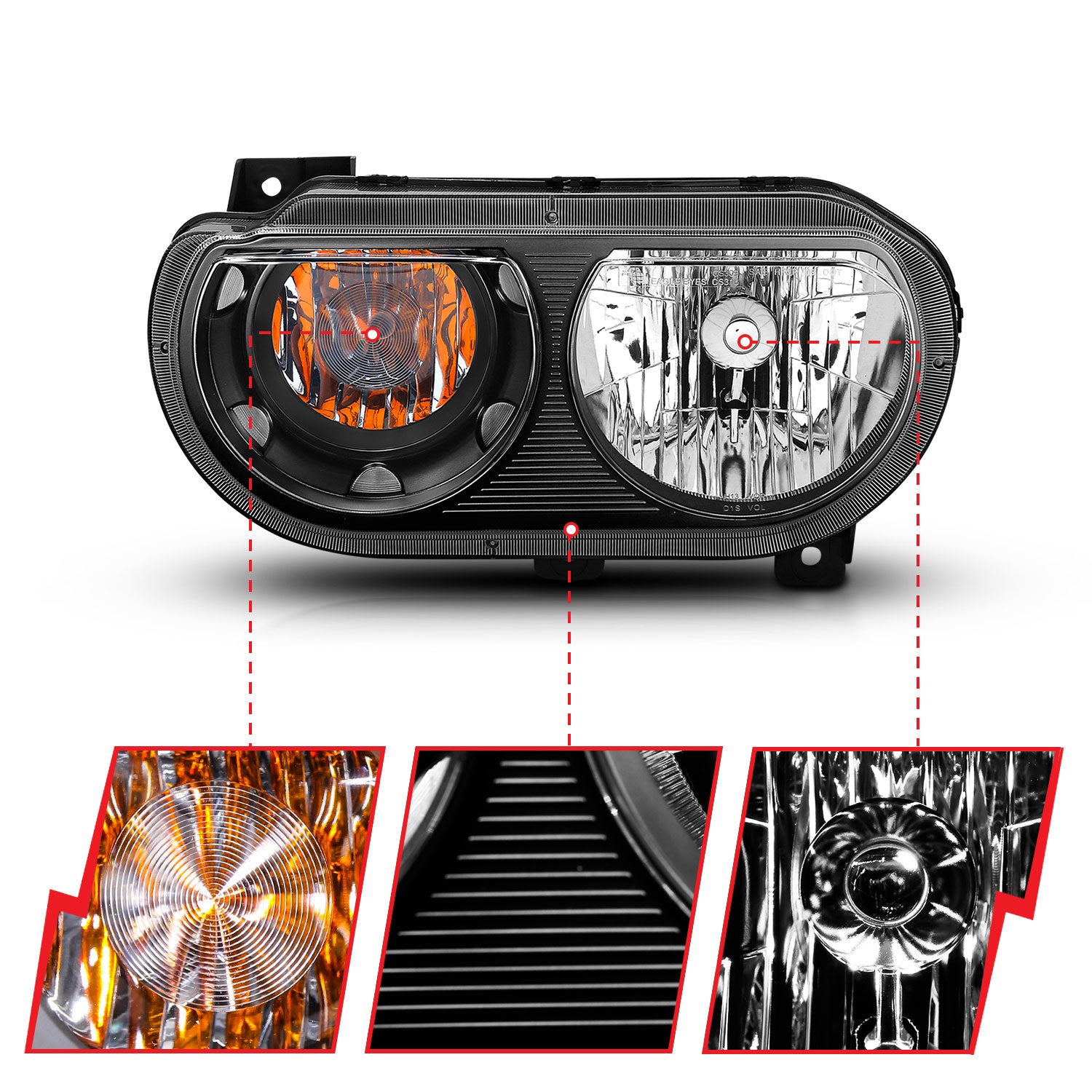 DODGE CHALLENGER 08-14 CRYSTAL HEADLIGHTS BLACK