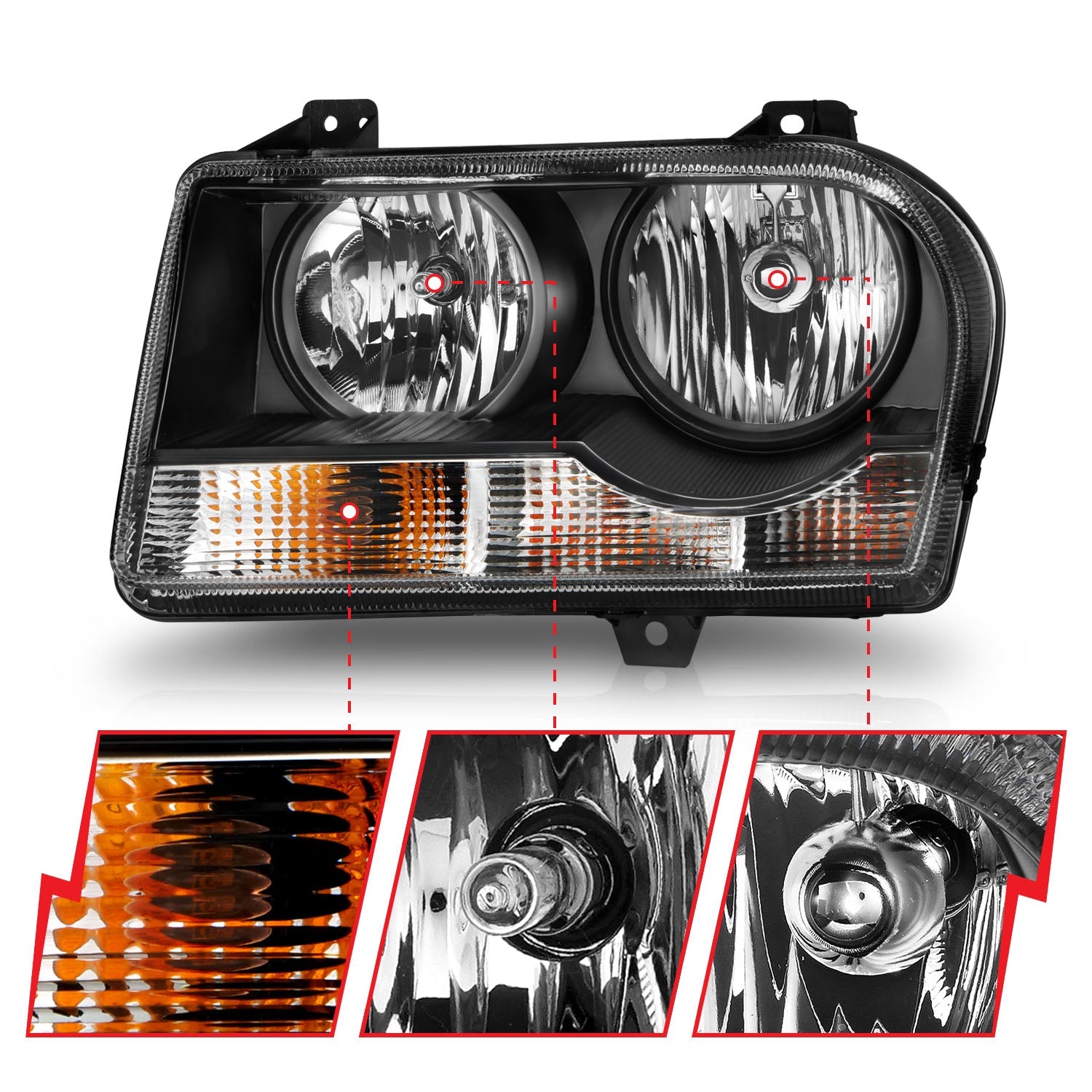 CHRYSLER 300 05-10 CRYSTAL HEADLIGHTS BLACK (FOR HALOGEN MODELS ONLY)