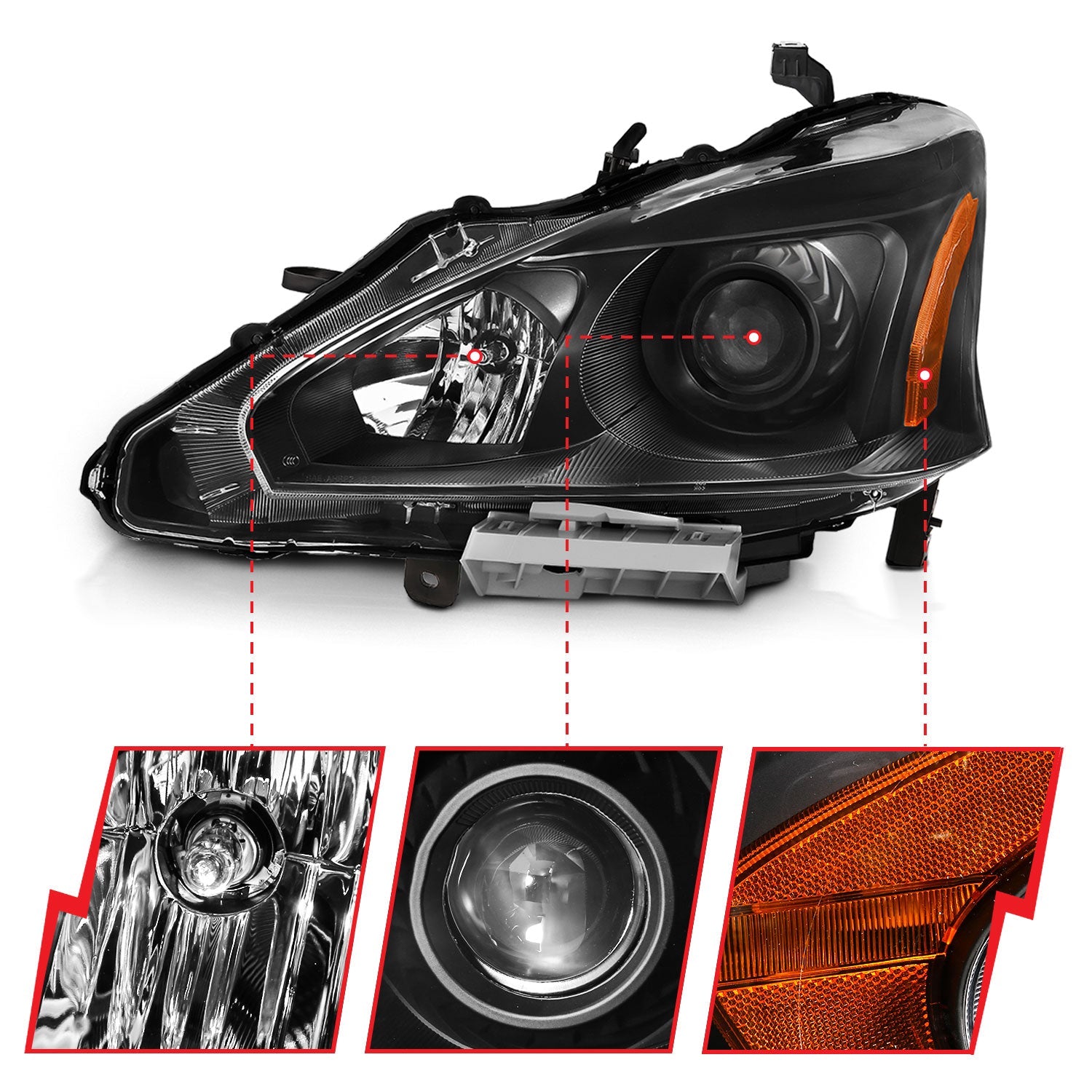 NISSAN ALTIMA 13-15 4DR PROJECTOR HEADLIGHTS BLACK (FOR HALOGEN MODELS ONLY)