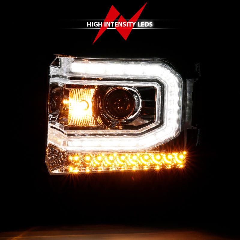 ANZO 2016-2019 Gmc Sierra 1500 Projector Headlight Plank Style Chrome w/ Sequential Amber Signal-SR1 Performance