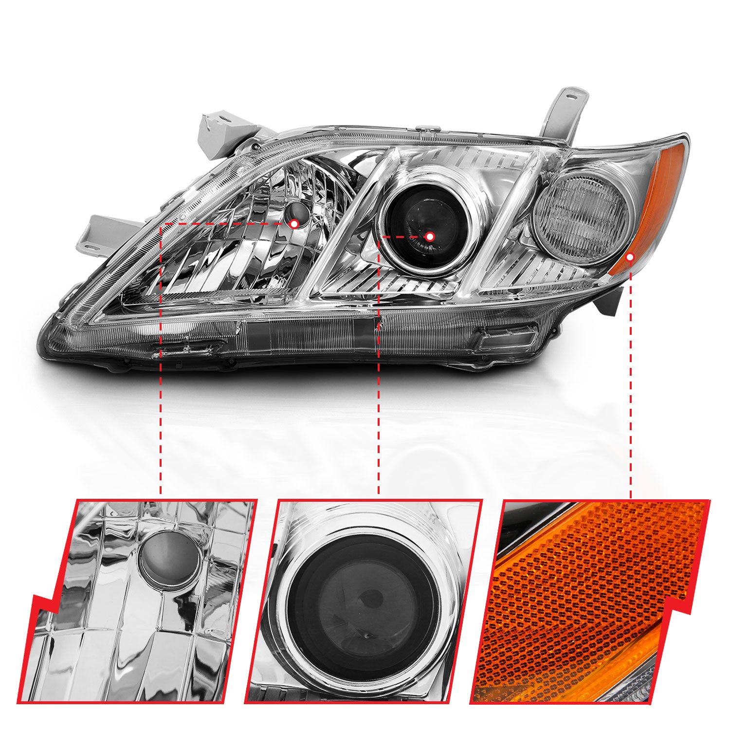 TOYOTA CAMRY 07-09 PROJECTOR HEADLIGHTS CHROME (OE TYPE REPLACEMENT)