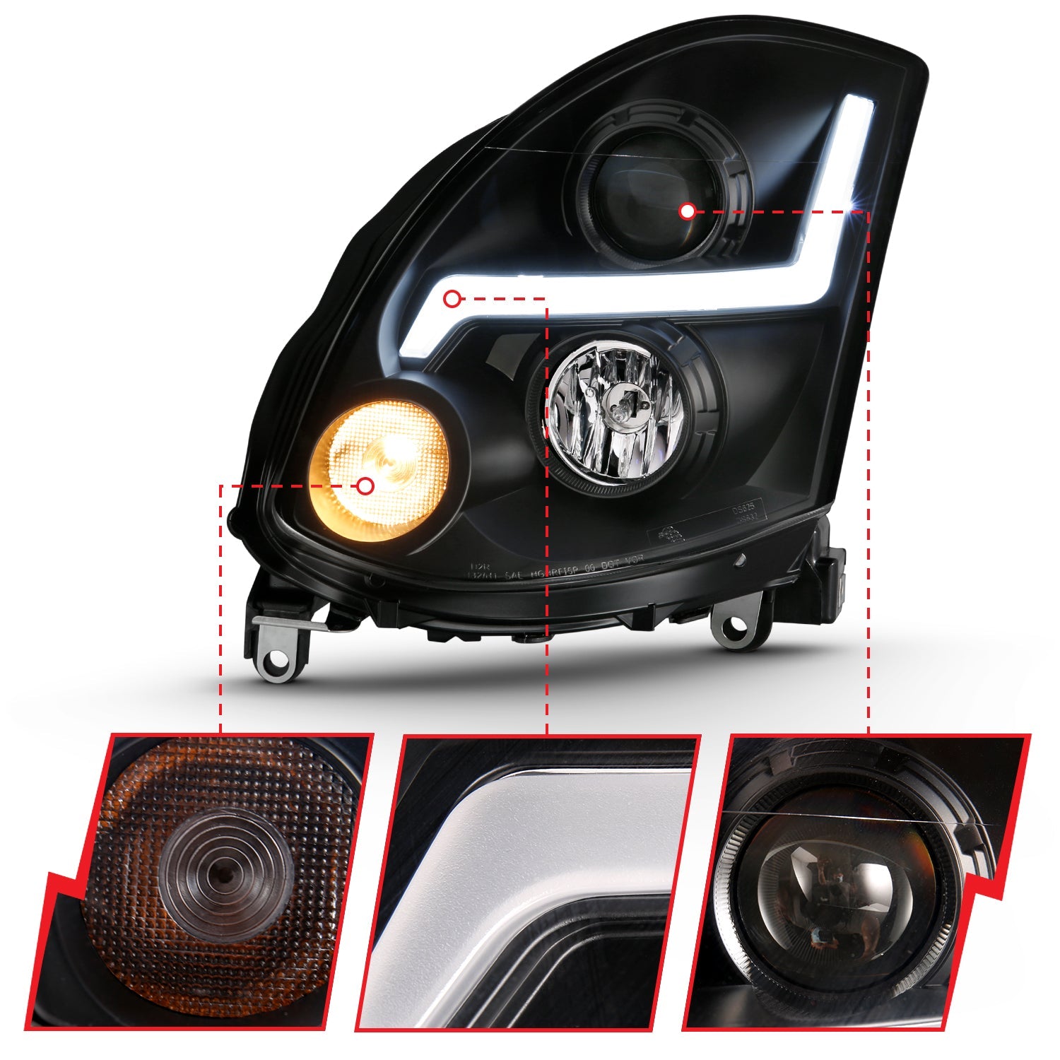 INFINITI G35 2DR 03-07 PROJECTOR HEADLIGHT PLANK STYLE BLACK (FOR HID, HID KIT NOT INCLUDED)