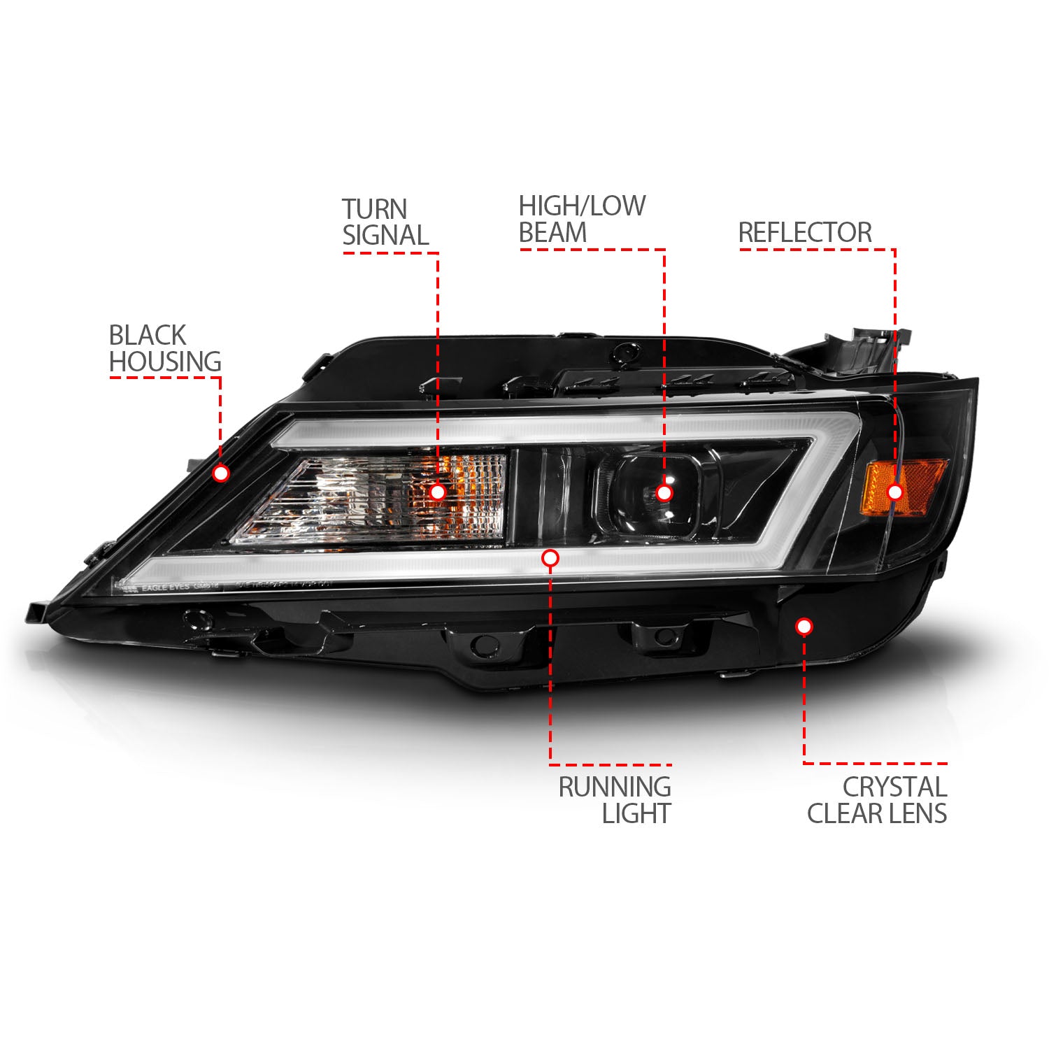 CHEVY IMPALA 14-20 PROJECTOR LIGHT BAR STYLE HEADLIGHTS BLACK (FOR HALOGEN MODELS ONLY)