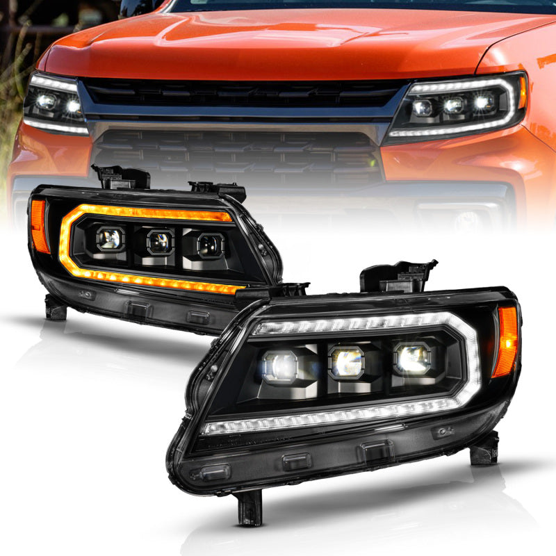ANZO 15-22 Chevy Colorado Blk Housing Full LED DRL Projector Headlight w/ Sequential Light Bar-SR1 Performance