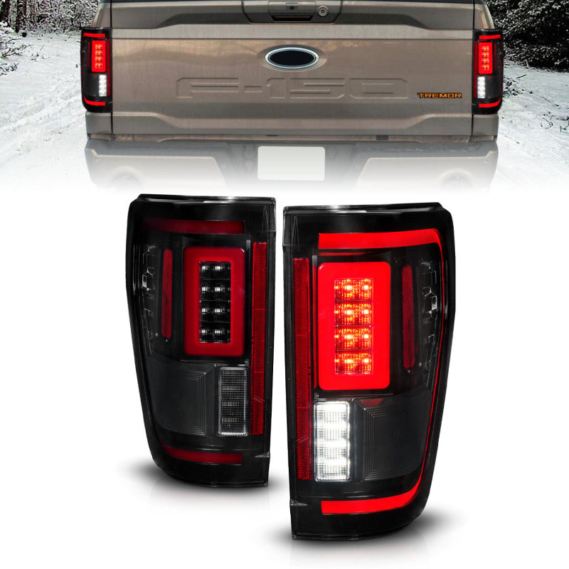 ANZO 21-23 Ford F-150 LED Taillights Seq. Signal w/BLIS Cover - Smoke Blk (For Factory Halogen ONLY)-SR1 Performance