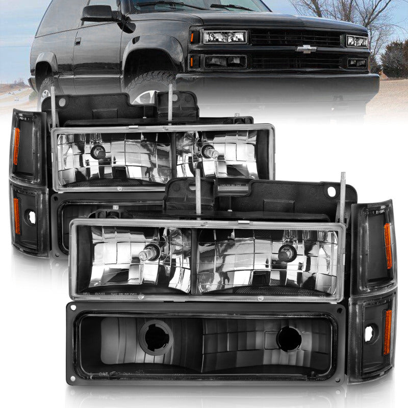 ANZO 88-98 Chevrolet C1500 Crystal Headlights with Black Housing and Clear Lenses