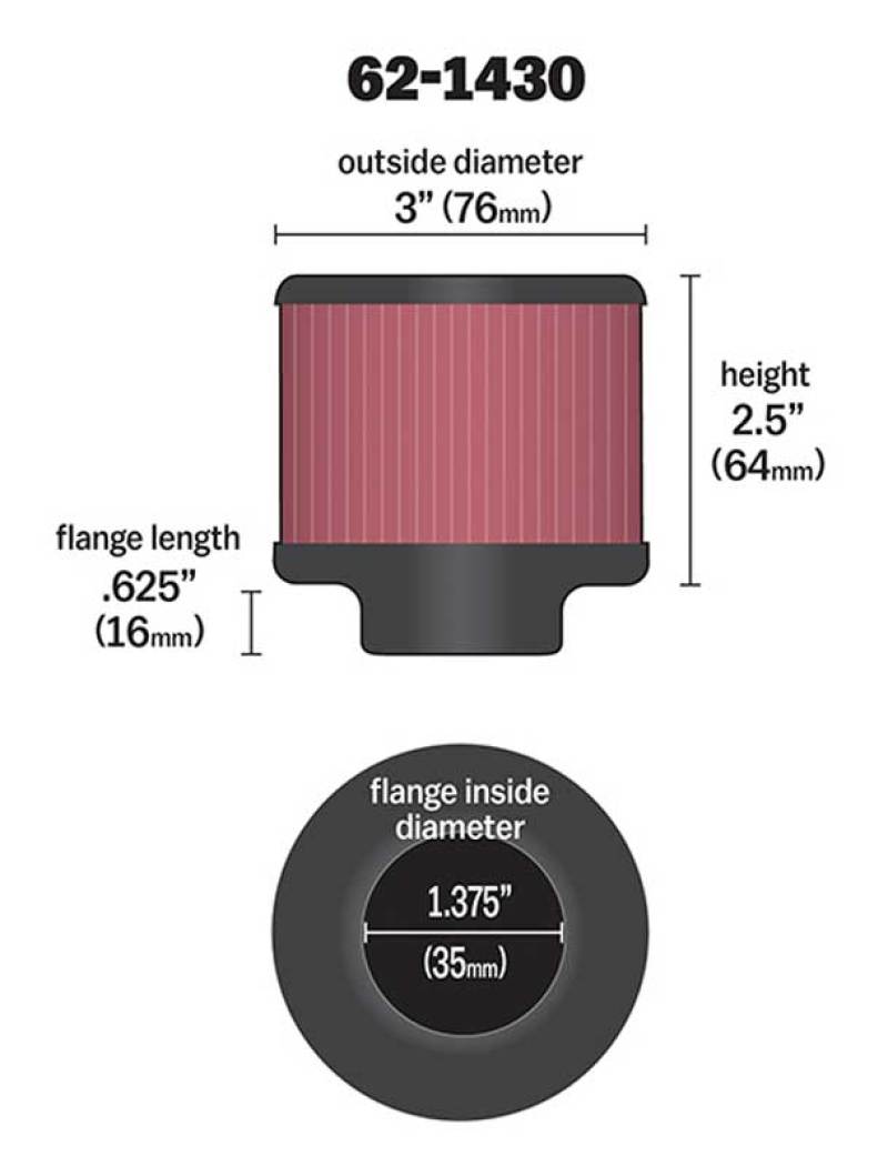 K&N 1.375in Flange ID x 3in OD x 2.5in H Rubber Base Crankcase Vent Filter-SR1 Performance