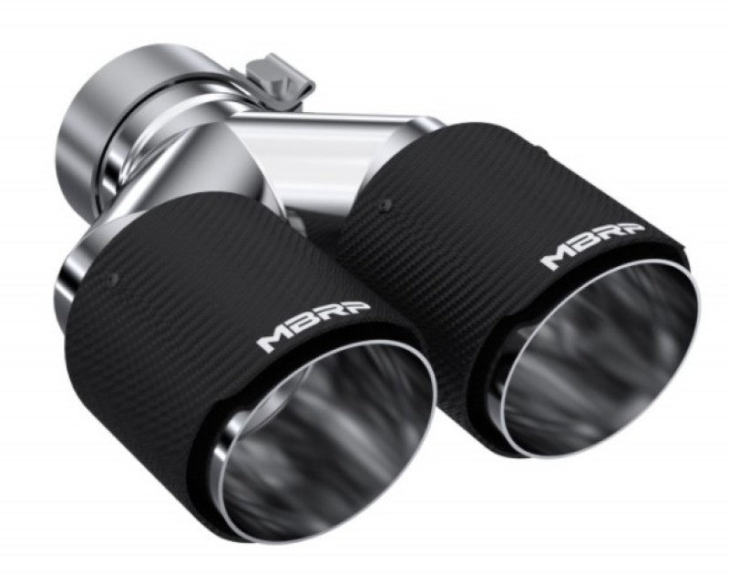 MBRP 3in ID / Dual 4in OD Out Staggered L 9.37in / R 9.87in Dual Wall Carbon Fiber Univ Exhaust Tip-SR1 Performance