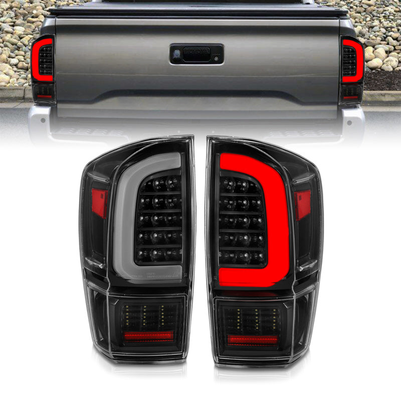 ANZO 16-21 Toyota Tacoma LED Tail Lights - w/ Light Bar Sequential Black Housing & Clear Lens-SR1 Performance