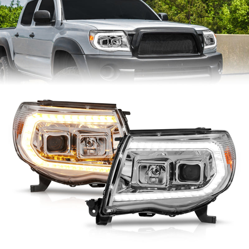 ANZO 05-11 Toyota Tacoma Projector Headlights w/Light Bar Switchback Chrome Housing-SR1 Performance