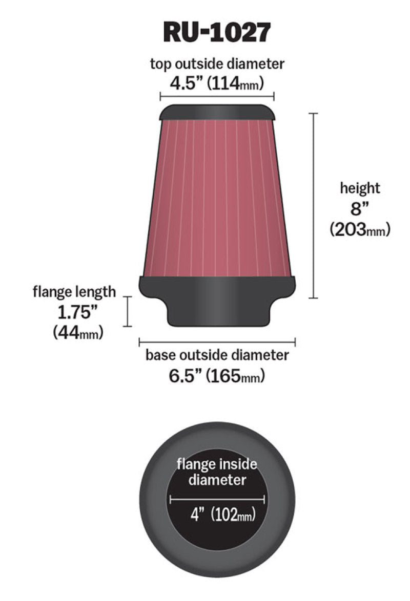 K&N Universal Clamp-On Air Filter 4in FLG / 6-1/2in B / 4-1/2in T / 8in H-SR1 Performance
