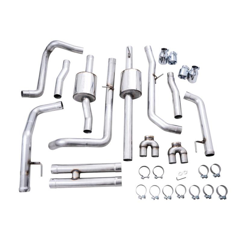 AWE Tuning 4th Gen GM 1500 6.2L 0FG Catback Split Rear Exit (w/ Bumper Cutouts) - Quad Chrome Tips-SR1 Performance