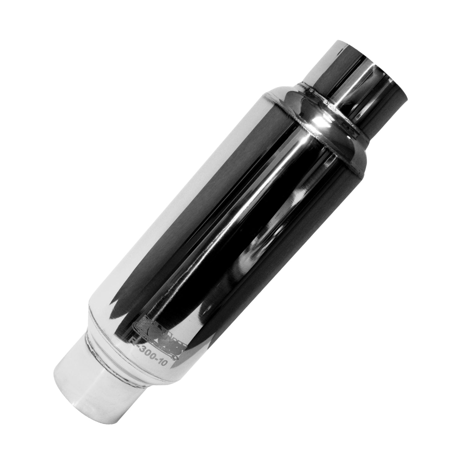 3-1/2” Round Muffler 10” Long Body. Polished Stainless Steel.