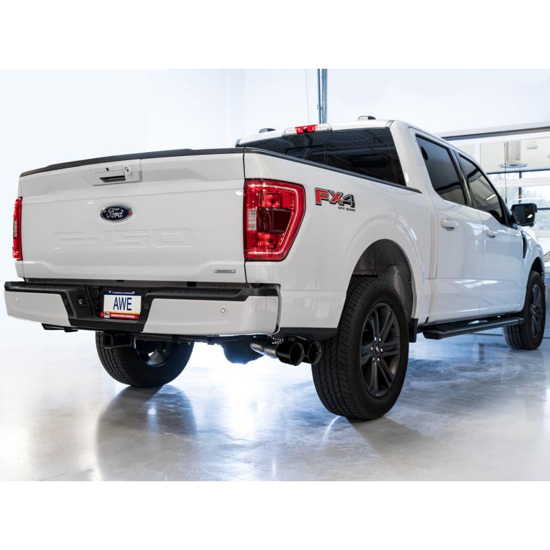 AWE 0FG 21+ Ford F150 Dual Side Exit Cat-Back Exhaust - 4.5in Diamond Black Tips-SR1 Performance