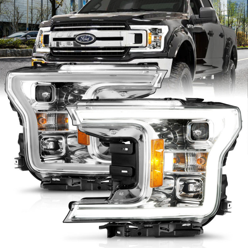 ANZO 18-19 Ford F-150 Projector Headlights w/Plank Style Switchback Chrome w/Amber-SR1 Performance
