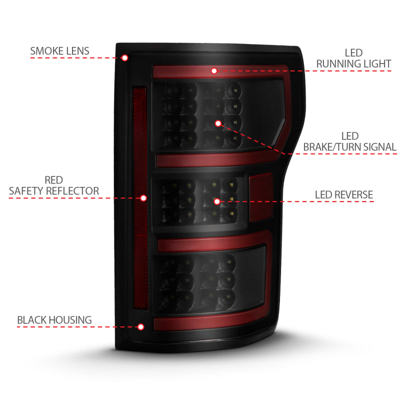 ANZO 18-19 Ford F-150 LED Taillight Black Housing Clear Lens Red Light Bar W/Sequential-SR1 Performance