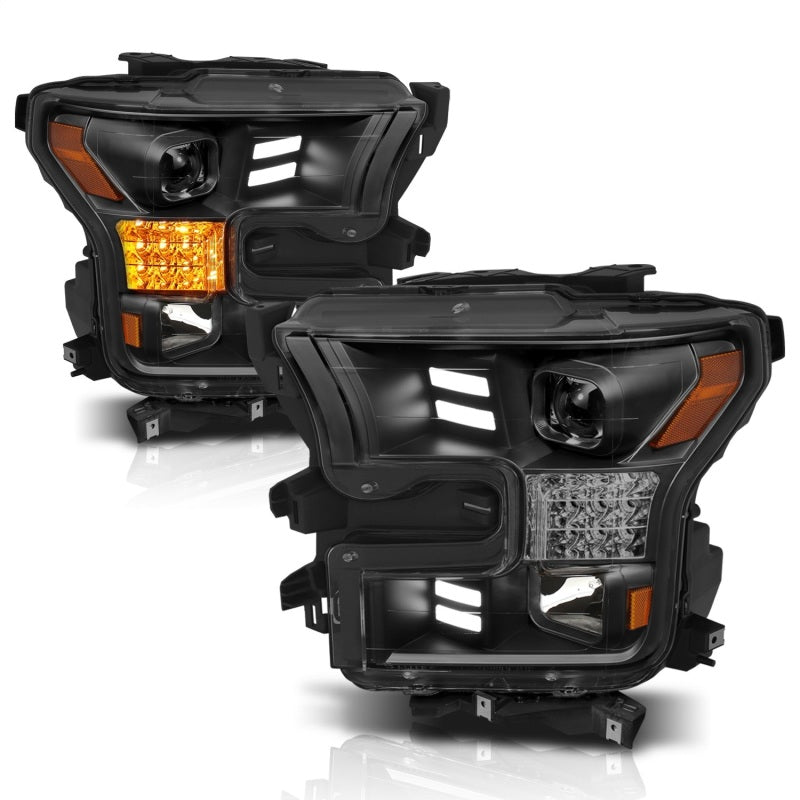 ANZO 15-17 Ford F-150 Project Headlights w/ Plank Style Design Black w/ Amber Sequential Turn Signal-SR1 Performance