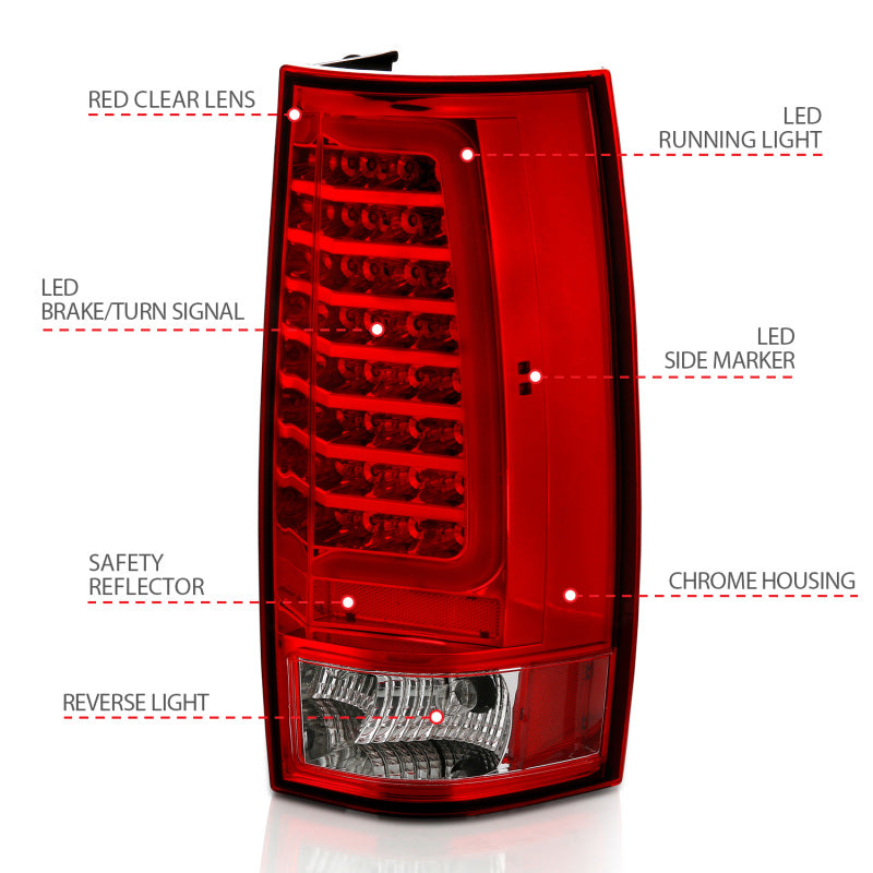 ANZO 2007-2014 Chevy Tahoe LED Taillight Plank Style Chrome With Red/Clear Lens-SR1 Performance