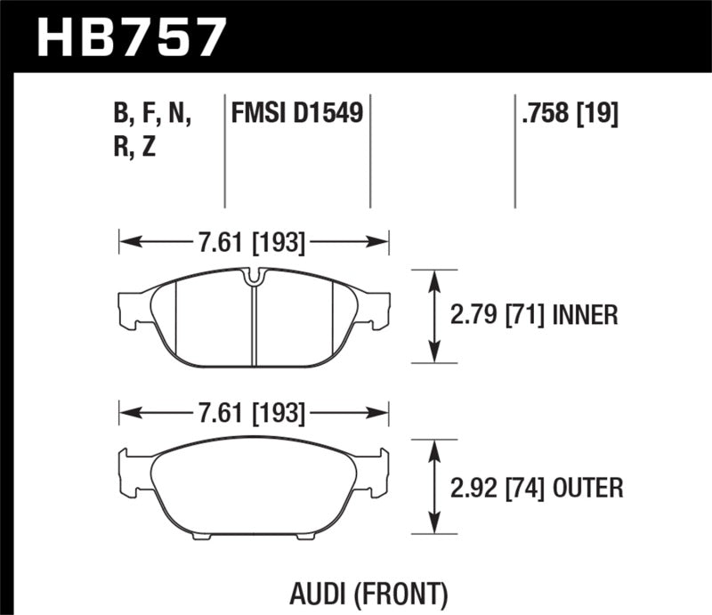 Hawk Audi 2013 A5 Quattro / 12-16 A6 Quattro/A7 Quattro/A8 Quattro HPS 5.0 Front Brake Pads-SR1 Performance