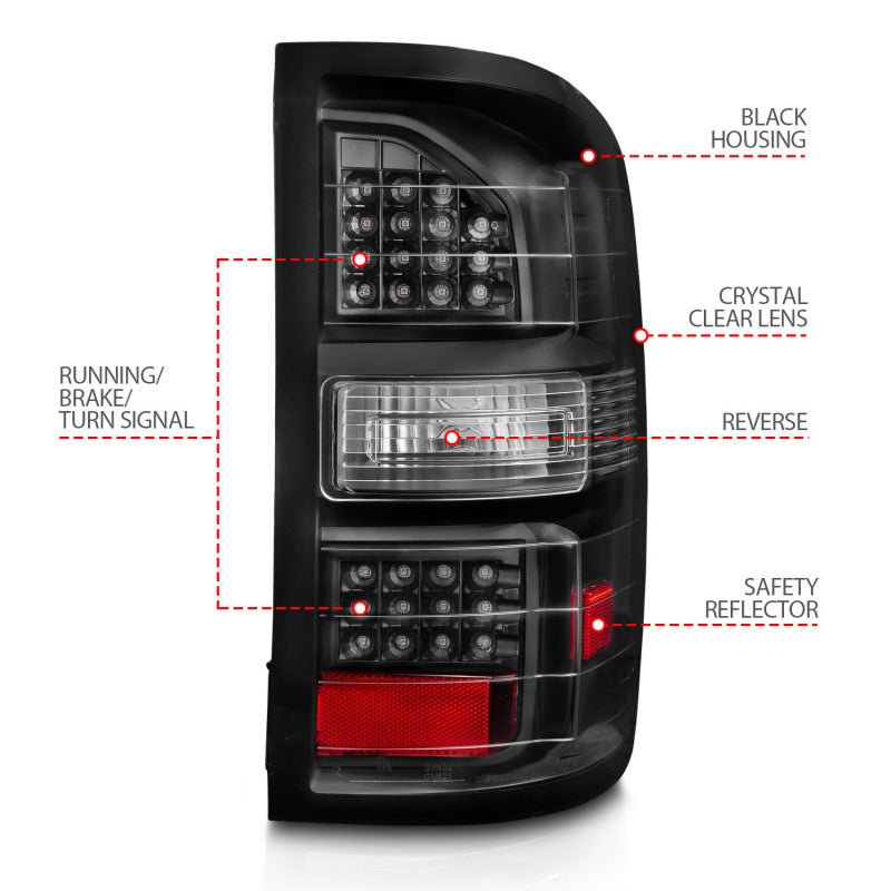 ANZO 2014-2018 GMC Sierra LED Tail Lights Black Housing Clear Lens-SR1 Performance