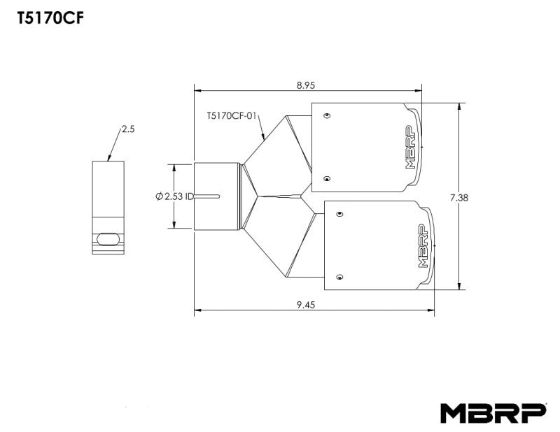 MBRP Universal Carbon Fiber Dual Tip 3.5in OD/2.5in Inlet-SR1 Performance