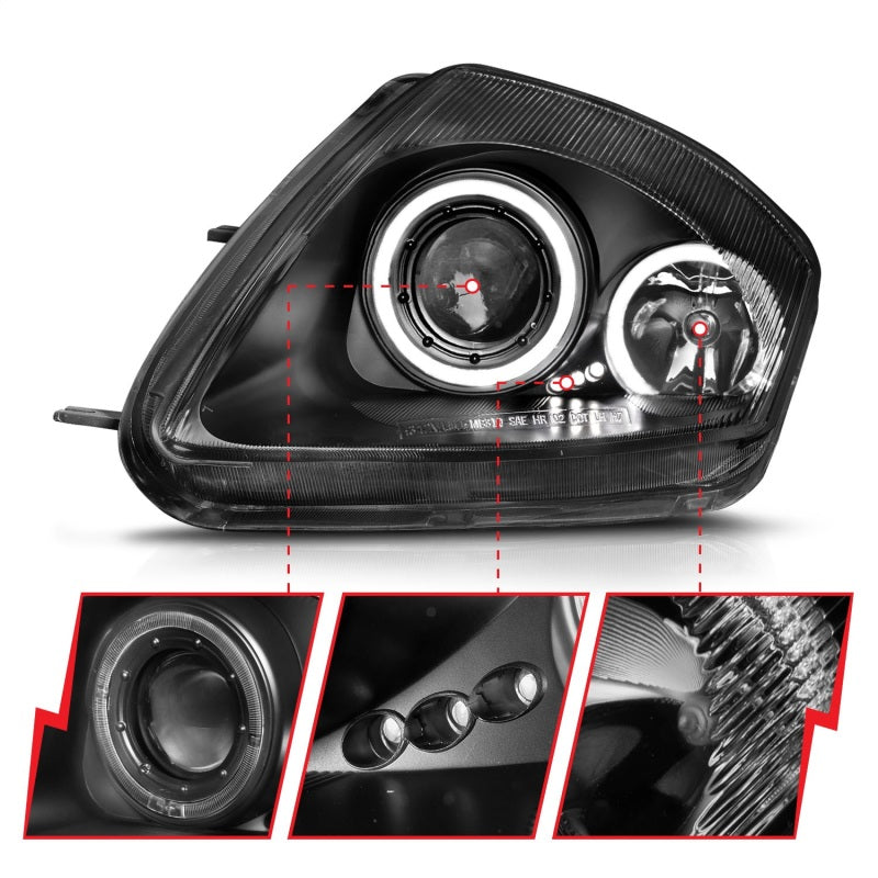 ANZO 2000-2005 Mitsubishi Eclipse Projector Headlights w/ Halo Black-SR1 Performance