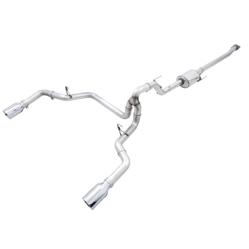 AWE 0FG 21+ Ford F150 Dual Split Rear Exhaust - 5in Chrome Silver Tips-SR1 Performance