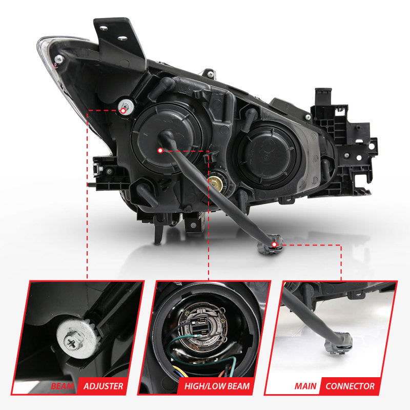 ANZO Projector Headlights With Halo Black w/Amber 14-17 Mazda 3-SR1 Performance