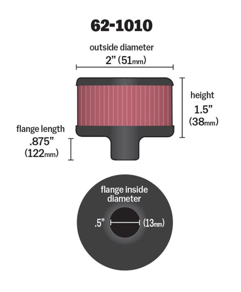 K&N Steel Base Crankcase Vent Filter .5in Vent OD x 2in OD x 1.5in Height-SR1 Performance