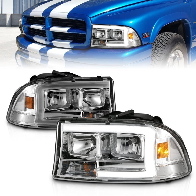 ANZO 97-04 Dodge Dakota/Durango Crystal headlight Set w/ Light Bar Chrome Housing-SR1 Performance